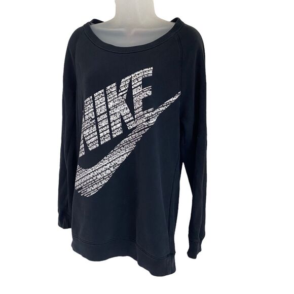 Nike XS Rally BF Sweatshirt Crewneck Black Logo Gray Oversized - Picture 6 of 10